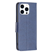For iPhone 16 Pro Embossing Two Butterflies Pattern Leather Phone Case(Blue)