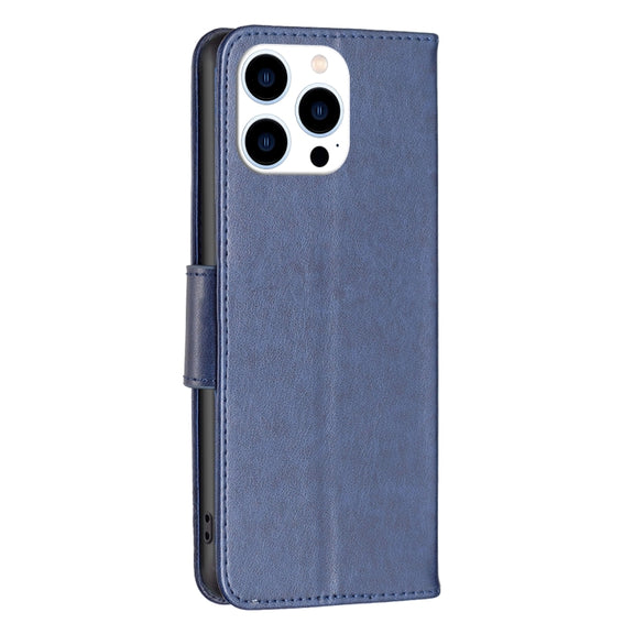 For iPhone 16 Pro Embossing Two Butterflies Pattern Leather Phone Case(Blue)