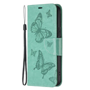 For iPhone 16 Embossing Two Butterflies Pattern Leather Phone Case(Green)