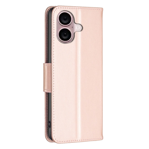 For iPhone 16 Plus Embossing Two Butterflies Pattern Leather Phone Case(Rose Gold)