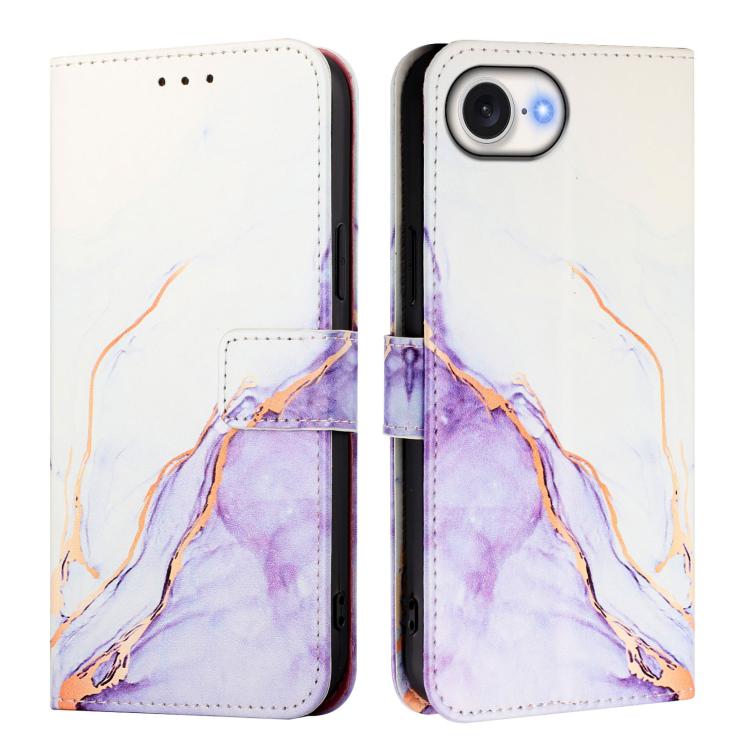 For iPhone 16e PT003 Marble Pattern Flip Leather Phone Case(White Purple)