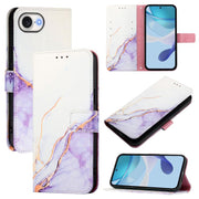 For iPhone 16e PT003 Marble Pattern Flip Leather Phone Case(White Purple)