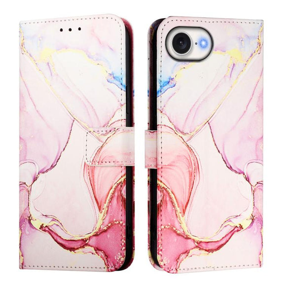 For iPhone 16e PT003 Marble Pattern Flip Leather Phone Case(Rose Gold)