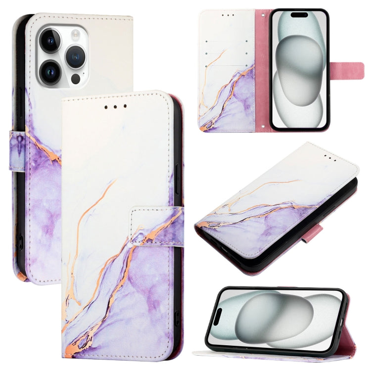 For iPhone 16 Pro Max PT003 Marble Pattern Flip Leather Phone Case(White Purple)