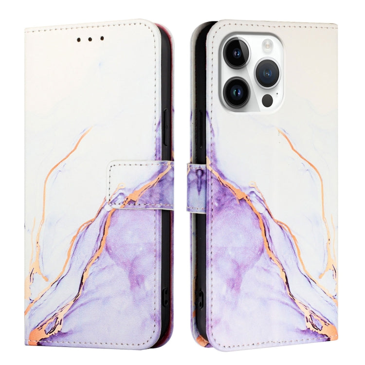 For iPhone 16 Pro Max PT003 Marble Pattern Flip Leather Phone Case(White Purple)