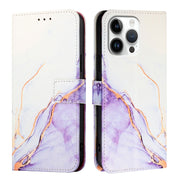 For iPhone 16 Pro Max PT003 Marble Pattern Flip Leather Phone Case(White Purple)