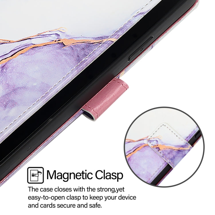 For iPhone 16 Pro Max PT003 Marble Pattern Flip Leather Phone Case(White Purple)