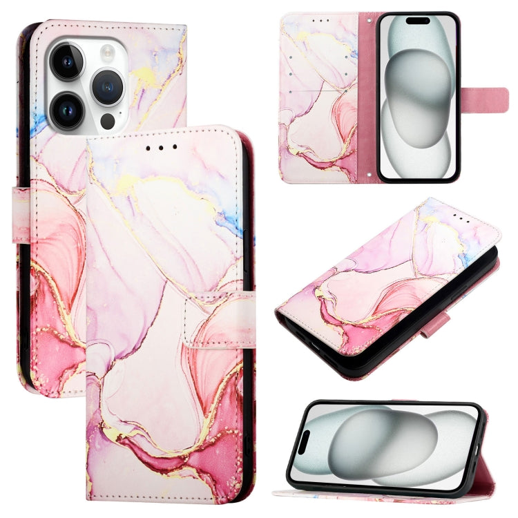 For iPhone 16 Pro PT003 Marble Pattern Flip Leather Phone Case(Rose Gold)