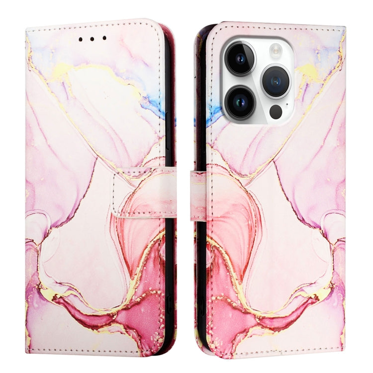 For iPhone 16 Pro PT003 Marble Pattern Flip Leather Phone Case(Rose Gold)