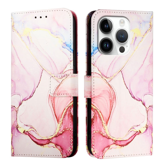 For iPhone 16 Pro PT003 Marble Pattern Flip Leather Phone Case(Rose Gold)