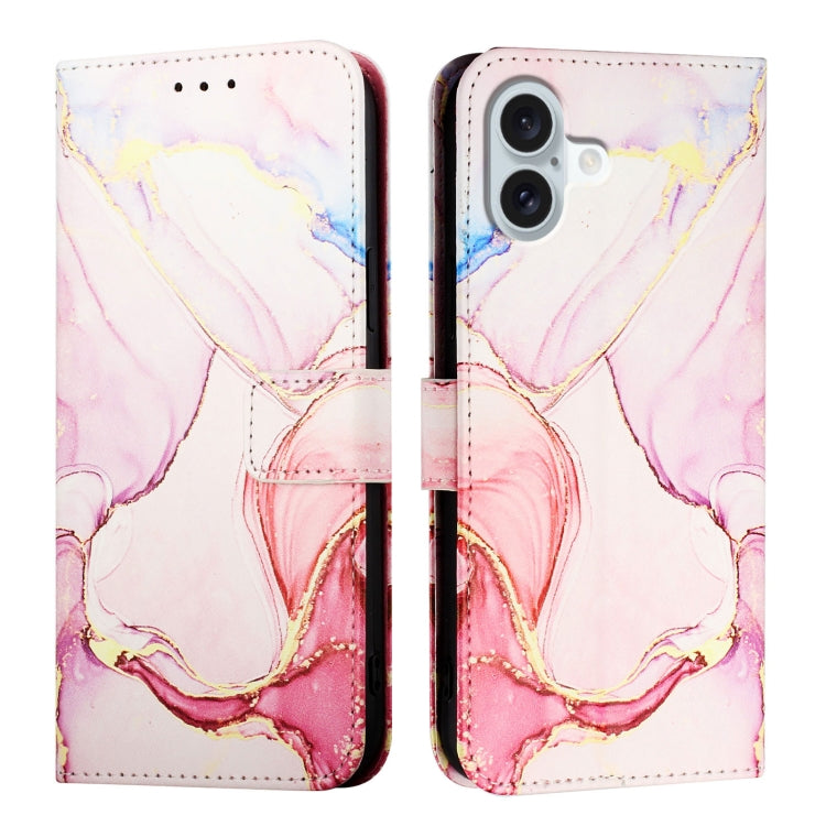 For iPhone 16 Plus PT003 Marble Pattern Flip Leather Phone Case(Rose Gold)
