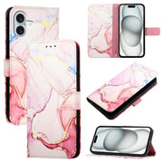 For iPhone 16 Plus PT003 Marble Pattern Flip Leather Phone Case(Rose Gold)