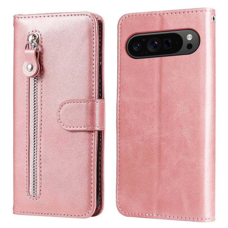 For Google Pixel 9 Pro Fashion Calf Texture Zipper Leather Phone Case(Rose Gold)
