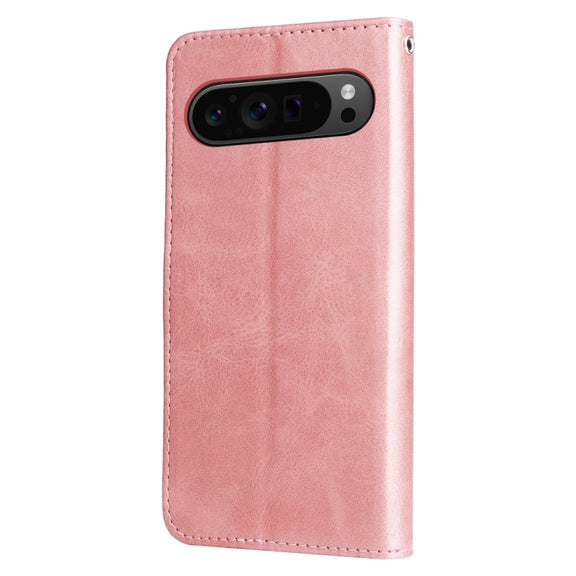For Google Pixel 9 Pro Fashion Calf Texture Zipper Leather Phone Case(Rose Gold)