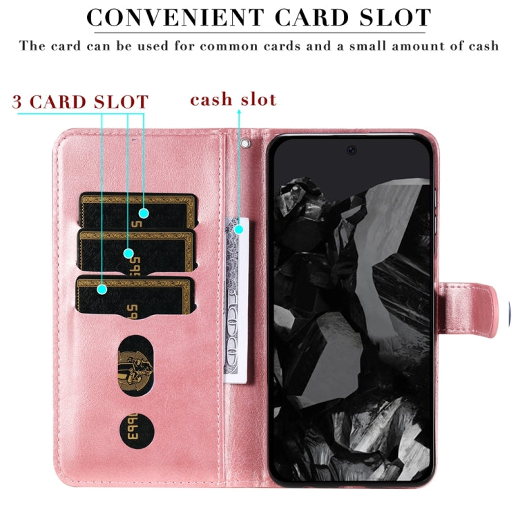 For Google Pixel 9 Pro Fashion Calf Texture Zipper Leather Phone Case(Rose Gold)