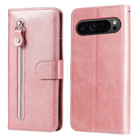 For Google Pixel 9 Pro Fashion Calf Texture Zipper Leather Phone Case(Rose Gold)