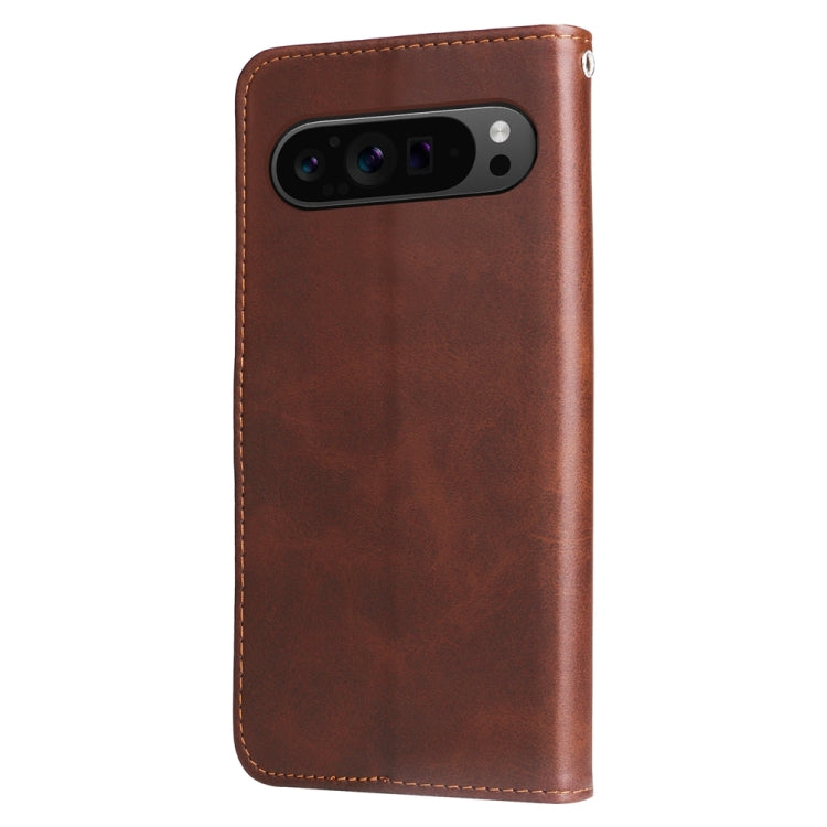 For Google Pixel 9 Pro Fashion Calf Texture Zipper Leather Phone Case(Brown)