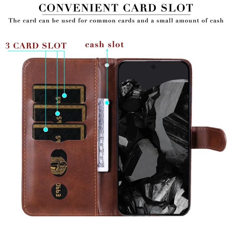 For Google Pixel 9 Pro Fashion Calf Texture Zipper Leather Phone Case(Brown)