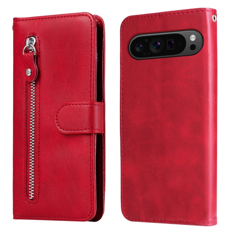 For Google Pixel 9 Pro Fashion Calf Texture Zipper Leather Phone Case(Red)