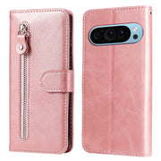 For Google Pixel 9 Fashion Calf Texture Zipper Leather Phone Case(Rose Gold)