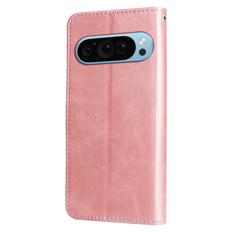 For Google Pixel 9 Fashion Calf Texture Zipper Leather Phone Case(Rose Gold)