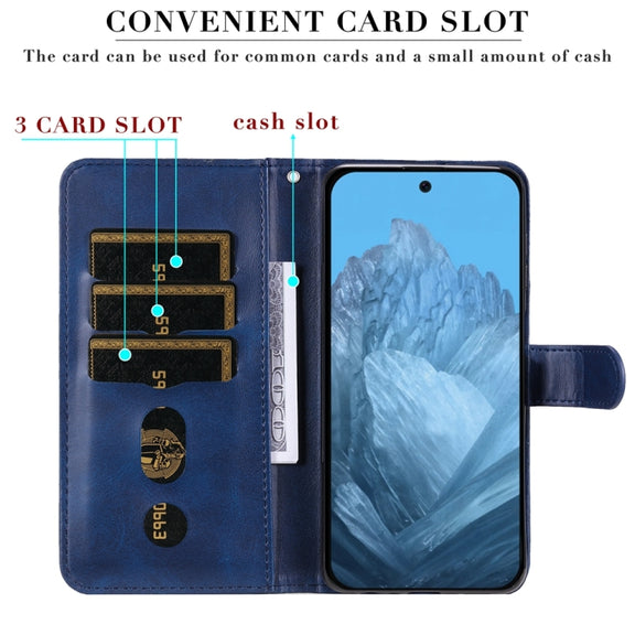 For Google Pixel 9 Fashion Calf Texture Zipper Leather Phone Case(Blue)