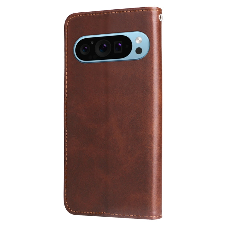 For Google Pixel 9 Fashion Calf Texture Zipper Leather Phone Case(Brown)