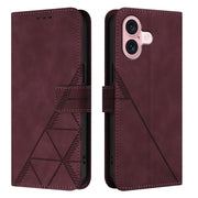 For iPhone 16 Crossbody 3D Embossed Flip Leather Phone Case(Wine Red)