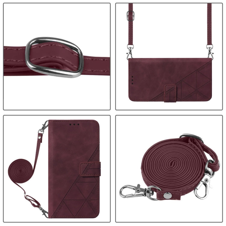 For iPhone 16 Crossbody 3D Embossed Flip Leather Phone Case(Wine Red)