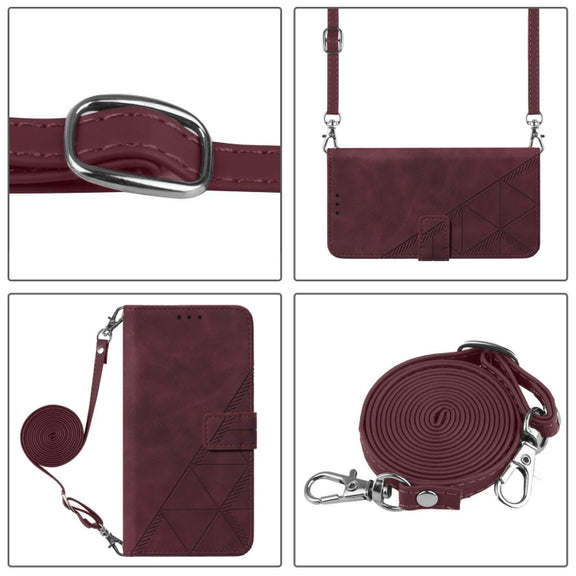 For iPhone 16 Crossbody 3D Embossed Flip Leather Phone Case(Wine Red)
