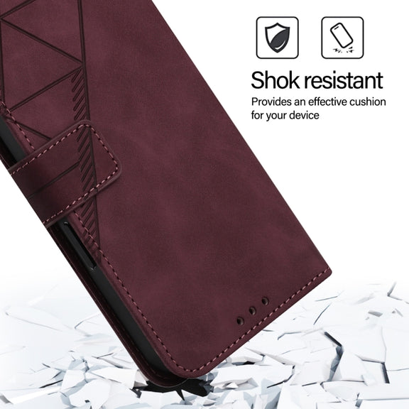 For iPhone 16 Crossbody 3D Embossed Flip Leather Phone Case(Wine Red)