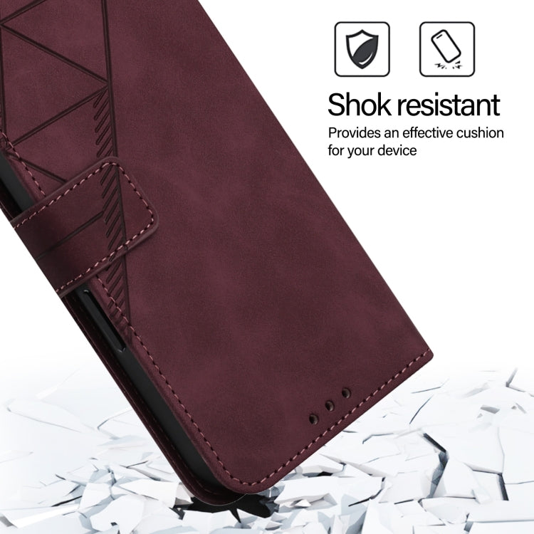 For iPhone 16 Crossbody 3D Embossed Flip Leather Phone Case(Wine Red)