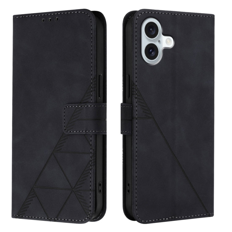 For iPhone 16 Plus Crossbody 3D Embossed Flip Leather Phone Case(Black)