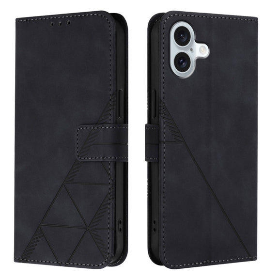 For iPhone 16 Plus Crossbody 3D Embossed Flip Leather Phone Case(Black)