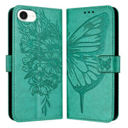 For iPhone 16e Embossed Butterfly Leather Phone Case(Green)
