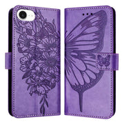 For iPhone 16e Embossed Butterfly Leather Phone Case(Light Purple)