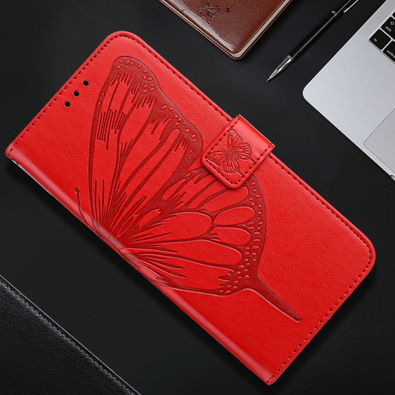 For iPhone 16 Pro Max Embossed Butterfly Leather Phone Case(Red)