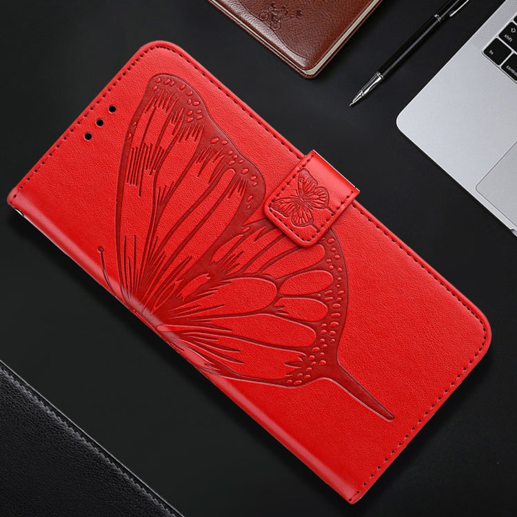 For iPhone 16 Pro Embossed Butterfly Leather Phone Case(Red)