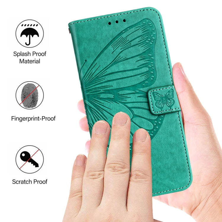 For iPhone 16 Pro Embossed Butterfly Leather Phone Case(Green)
