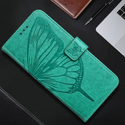 For iPhone 16 Pro Embossed Butterfly Leather Phone Case(Green)
