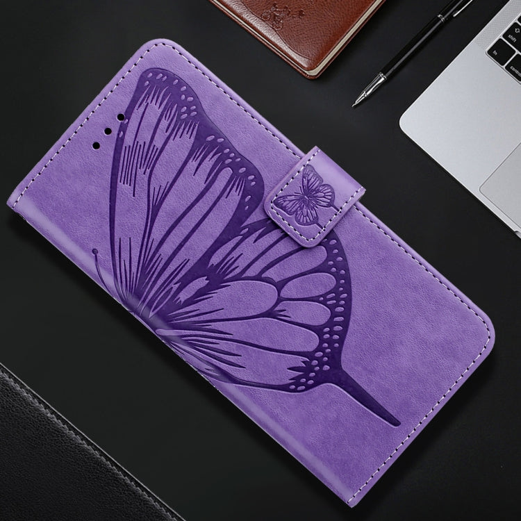 For iPhone 16 Pro Embossed Butterfly Leather Phone Case(Light Purple)