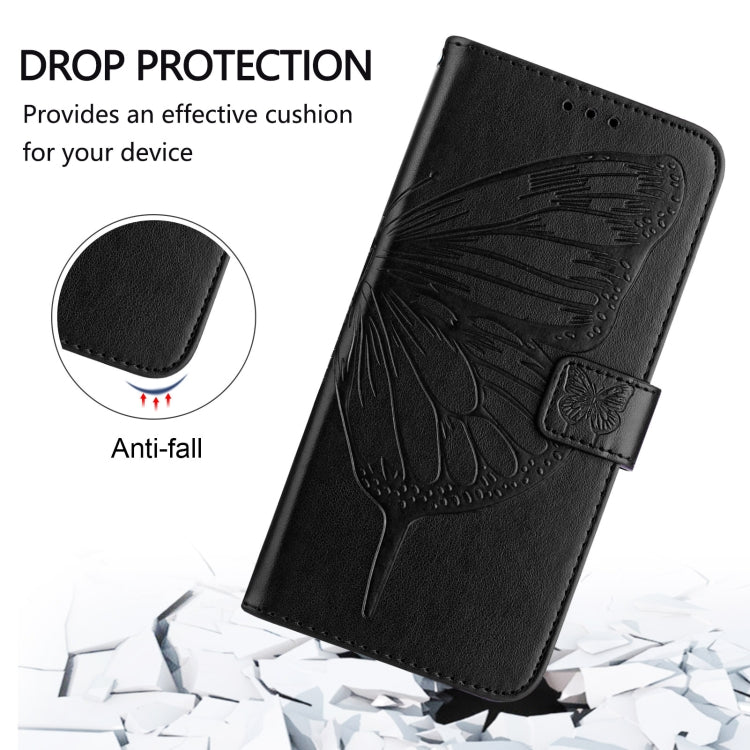 For iPhone 16 Embossed Butterfly Leather Phone Case(Black)
