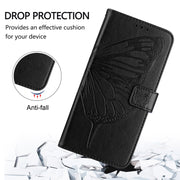 For iPhone 16 Embossed Butterfly Leather Phone Case(Black)