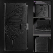 For iPhone 16 Embossed Butterfly Leather Phone Case(Black)