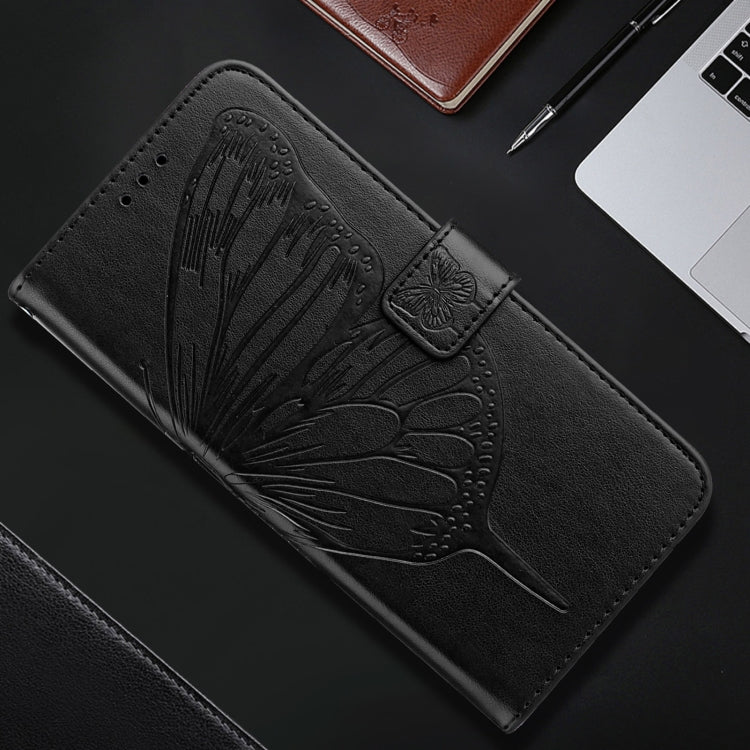 For iPhone 16 Embossed Butterfly Leather Phone Case(Black)