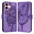 For iPhone 16 Embossed Butterfly Leather Phone Case(Light Purple) - iPhone 16 Cases by PMC TechLife | Online Shopping South Africa | PMC TechLife | Buy Now Pay Later Mobicred