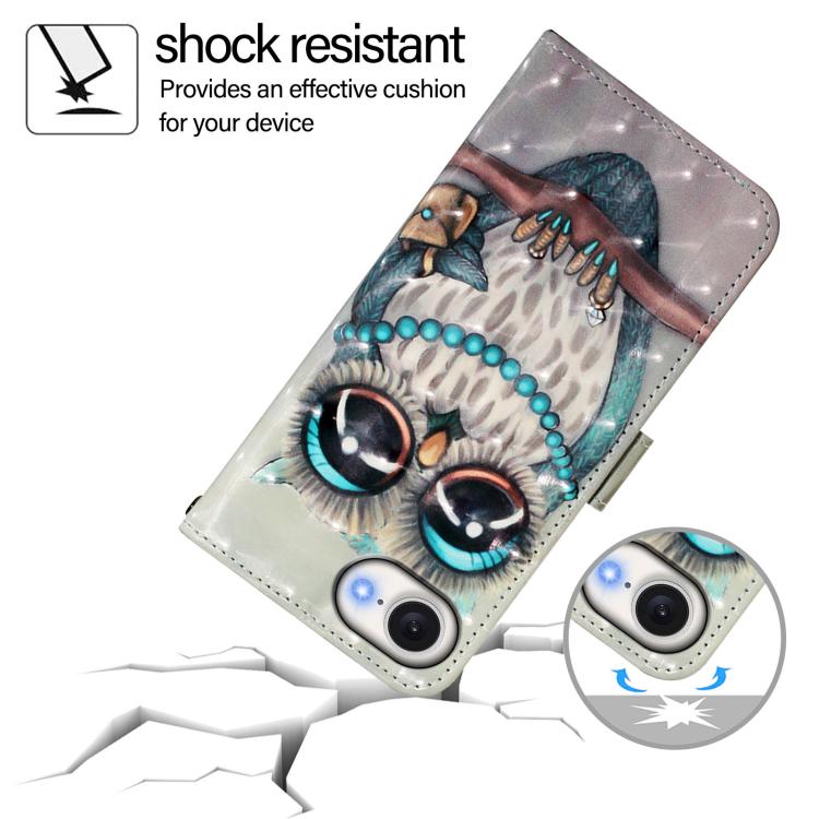 For iPhone 16e 3D Painting Horizontal Flip Leather Phone Case(Grey Owl)