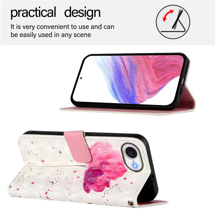 For iPhone 16e 3D Painting Horizontal Flip Leather Phone Case(Flower)