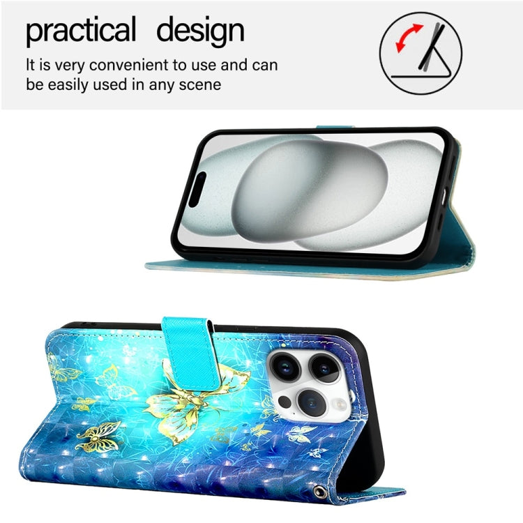 For iPhone 16 Pro Max 3D Painting Horizontal Flip Leather Phone Case(Golden Butterfly)