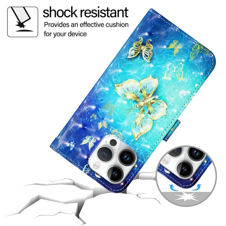 For iPhone 16 Pro Max 3D Painting Horizontal Flip Leather Phone Case(Golden Butterfly)